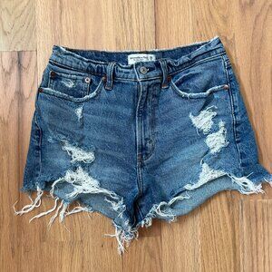 A&F - the mom short - distressed blue denim - high rise - size 28/6